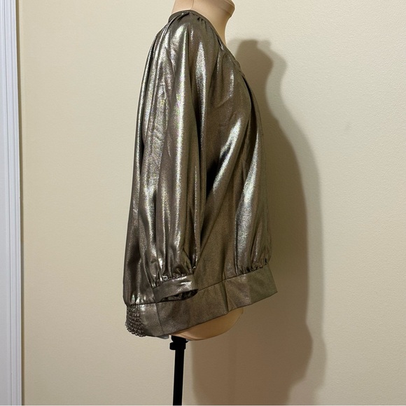 Karl Lagerfeld Paris Gold Metallic Blouse Top 3/4 Sleeve - Picture 8 of 13